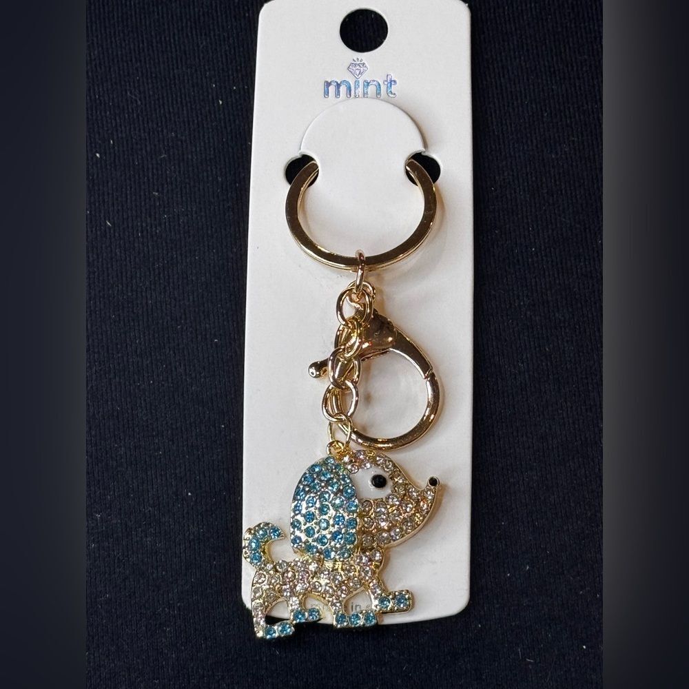 Mint Sparkly Dog Keychain/Purse Charm Blue